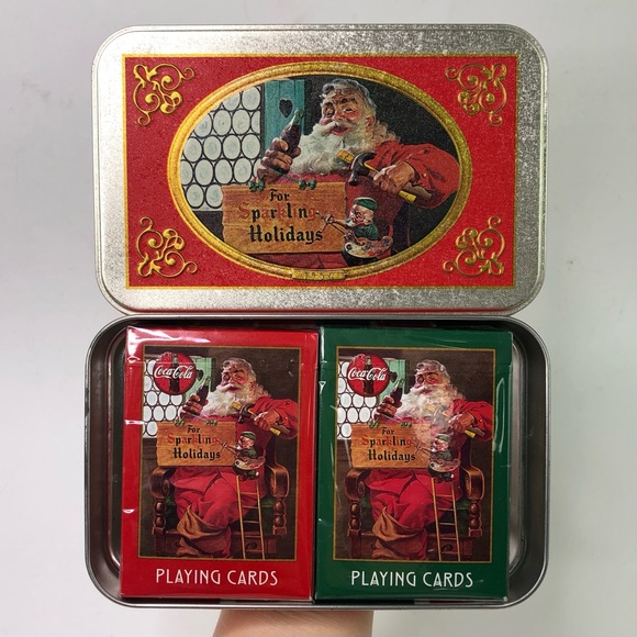 Vintage 1998 Coca Cola Nostalgia Tin 2 Playing cards Box games Sparkling Holiday - Picture 2 of 5